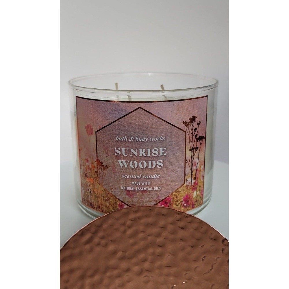 NEW *Sunrise Woods w Fancy Lid* Bath & Body Works 3-Wick Candle